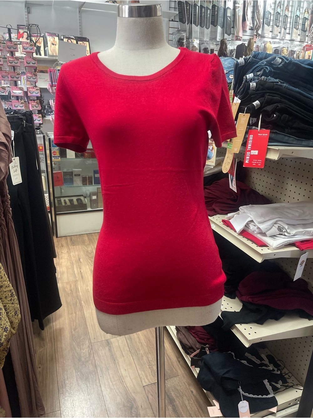 Women's Short-Sleeve Knit Top - Red